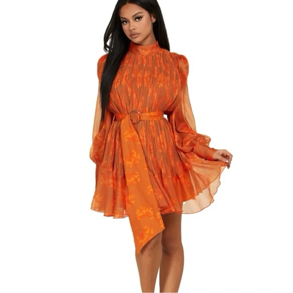 ❌SOLD❌ L'ATISTE Vibrant Orange Long Sleeve Dress - Picture 1 of 8